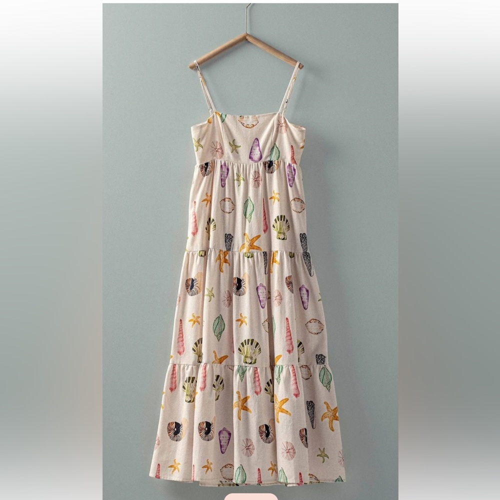 Watercolor Seashell and Starfish Tiered Beach Dress large